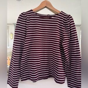 J Crew long sleeve top in burgundy and light blue stripe